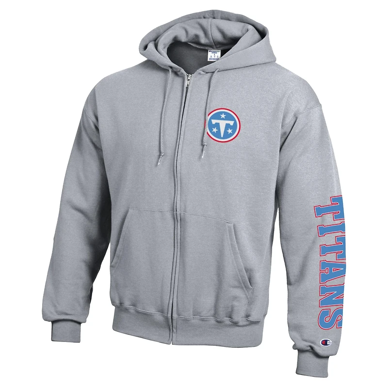 Sweat à capuche zippé Champion gris chiné Tennessee Titans en polaire Powerblend pour homme