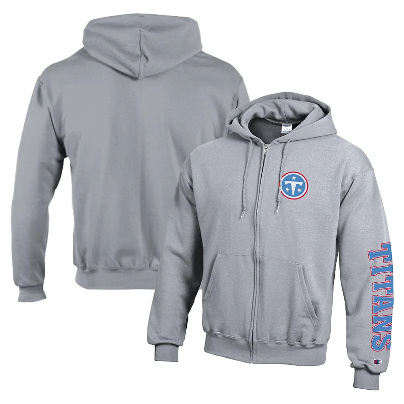 Men's Champion Heather Gray Tennessee Titans Powerblend Fleece Full-Zip Hoodie