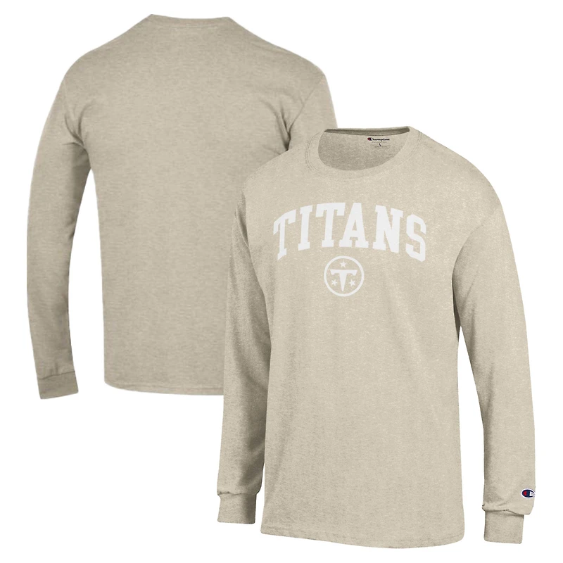 Men's Champion Heather Oatmeal Tennessee Titans White Ink Jersey Long Sleeve T-Shirt