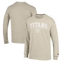 T-shirt à manches longues Champion Heather Oatmeal Tennessee Titans pour homme, imprimé l'encre blanche