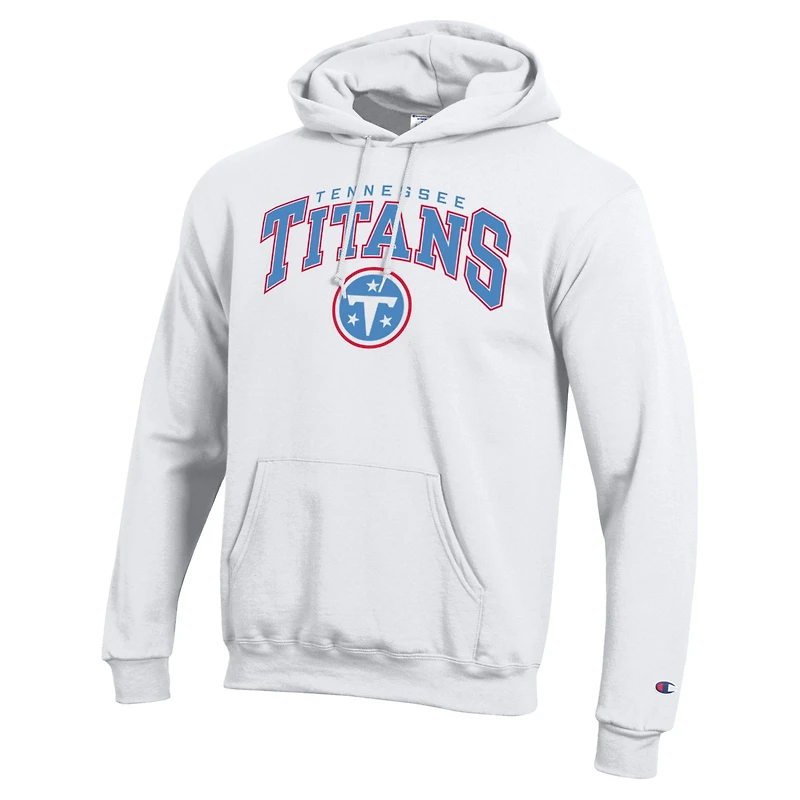 Men's Champion White Tennessee Titans Powerblend Arch over Logo Hoodie