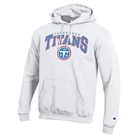 Men's Champion White Tennessee Titans Powerblend Arch over Logo Hoodie