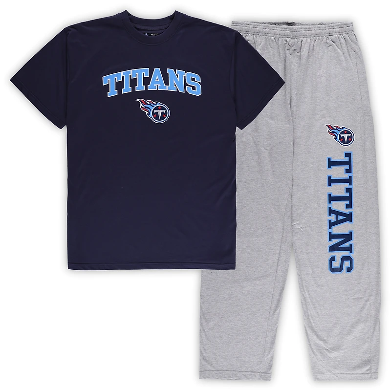 Ensemble pyjama pour homme Concepts Sport bleu marine/gris chiné Tennessee Titans, haut et pantalon de grande taille
