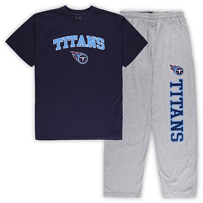 Ensemble pyjama pour homme Concepts Sport bleu marine/gris chiné Tennessee Titans, haut et pantalon de grande taille