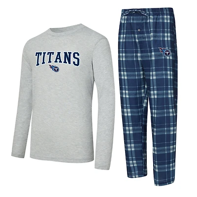 Men's Concepts Sport Navy/Heather Gray Tennessee Titans Regulate Long Sleeve T-Shirt and Plaid Pant Set