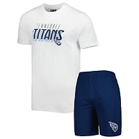 Ensemble de nuit pour homme Concepts Sport bleu marine/blanc Tennessee Titans Downfield avec haut et short