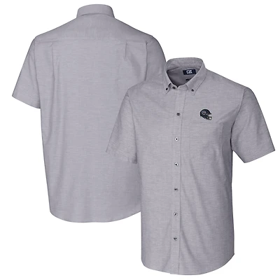 Chemise boutonnée à manches courtes en tissu Oxford extensible pour homme, couleur anthracite, motif casque des Titans du Tennessee, Cutter & Buck