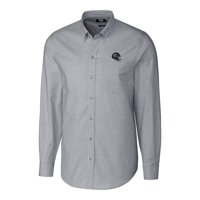 Chemise boutonnée à manches longues et col montant pour homme, couleur anthracite, motif casque des Titans du Tennessee, Cutter & Buck
