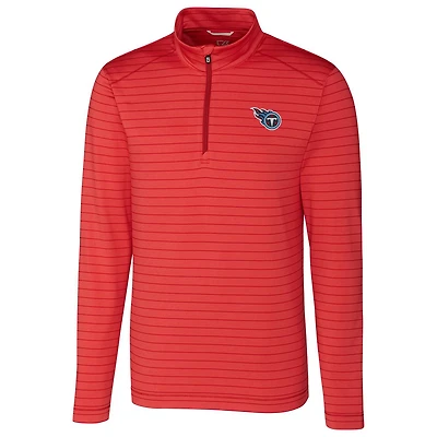 Men's Cutter & Buck Heather Red Tennessee Titans Holman Stripe Quarter-Zip Pullover Jacket