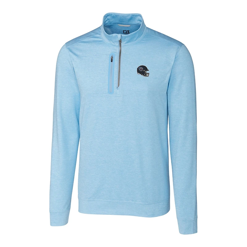 Men's Cutter & Buck Light Blue Tennessee Titans Helmet Stealth Heathered Quarter-Zip Pullover Top