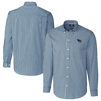 Chemise boutonnée à manches longues pour homme, bleu marine, coupe Cutter & Buck, Tennessee Titans, tissu extensible facile d'entretien, motif vichy, grande taille