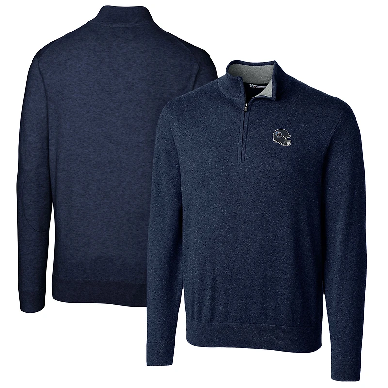 Men's Cutter & Buck  Navy Tennessee Titans Helmet Lakemont Tri-Blend Quarter-Zip Pullover Sweater