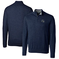 Men's Cutter & Buck  Navy Tennessee Titans Helmet Lakemont Tri-Blend Quarter-Zip Pullover Sweater