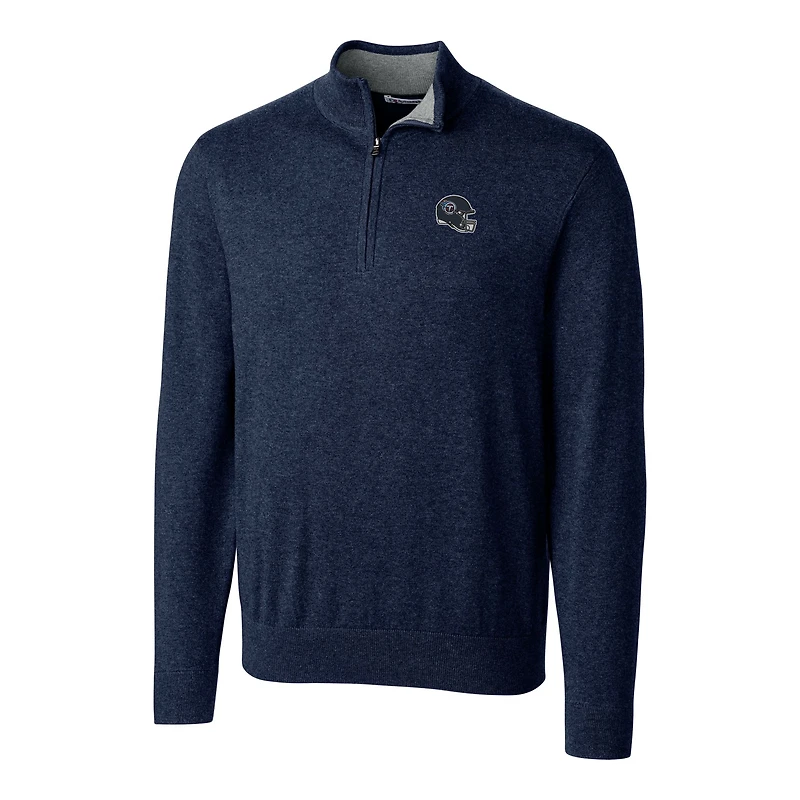 Men's Cutter & Buck  Navy Tennessee Titans Helmet Lakemont Tri-Blend Quarter-Zip Pullover Sweater