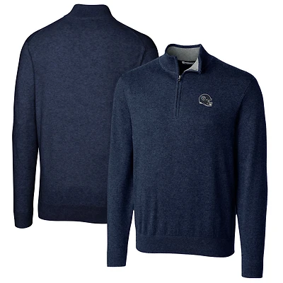 Men's Cutter & Buck  Navy Tennessee Titans Helmet Lakemont Tri-Blend Quarter-Zip Pullover Sweater