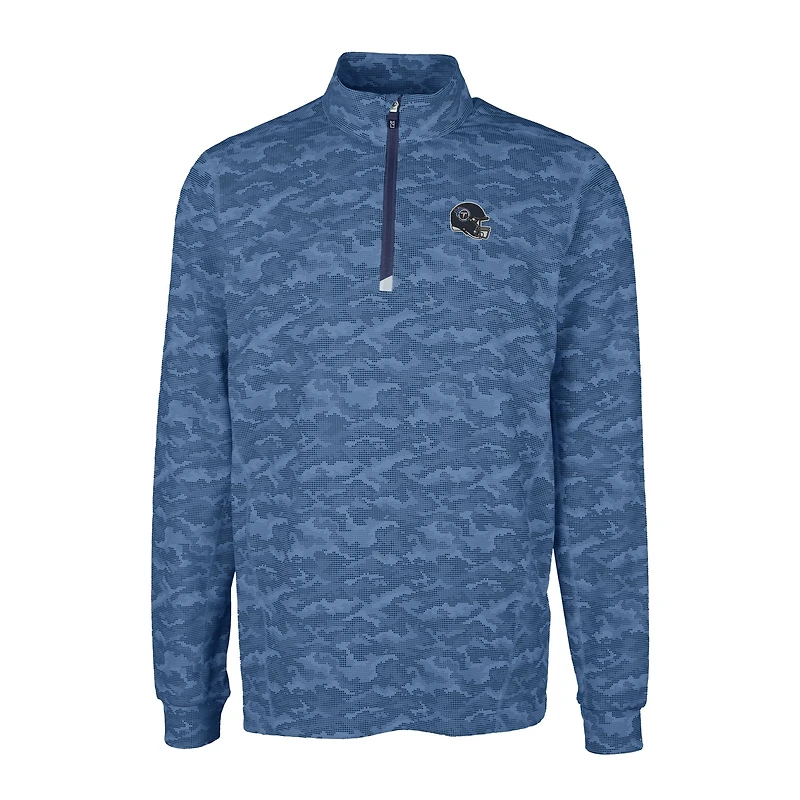 Men's Cutter & Buck  Navy Tennessee Titans Helmet Traverse Camo Print Stretch Quarter-Zip Pullover Top