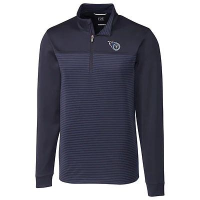 Men's Cutter & Buck Navy Tennessee Titans Traverse Stripe Quarter-Zip Pullover Jacket