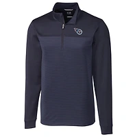 Men's Cutter & Buck Navy Tennessee Titans Traverse Stripe Quarter-Zip Pullover Jacket
