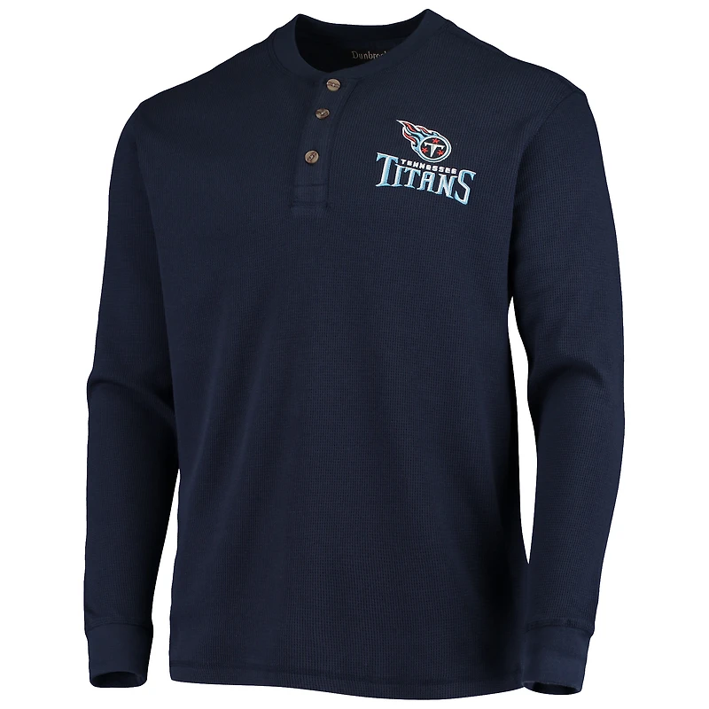 Men's Dunbrooke Navy Tennessee Titans Logo Maverick Thermal Henley Long Sleeve T-Shirt