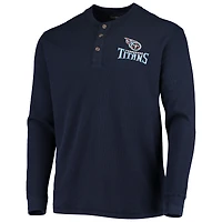 Men's Dunbrooke Navy Tennessee Titans Logo Maverick Thermal Henley Long Sleeve T-Shirt