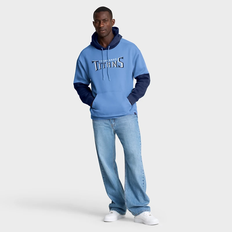 Sweat à capuche bleu clair Fanatics pour homme avec logo casque des Titans du Tennessee