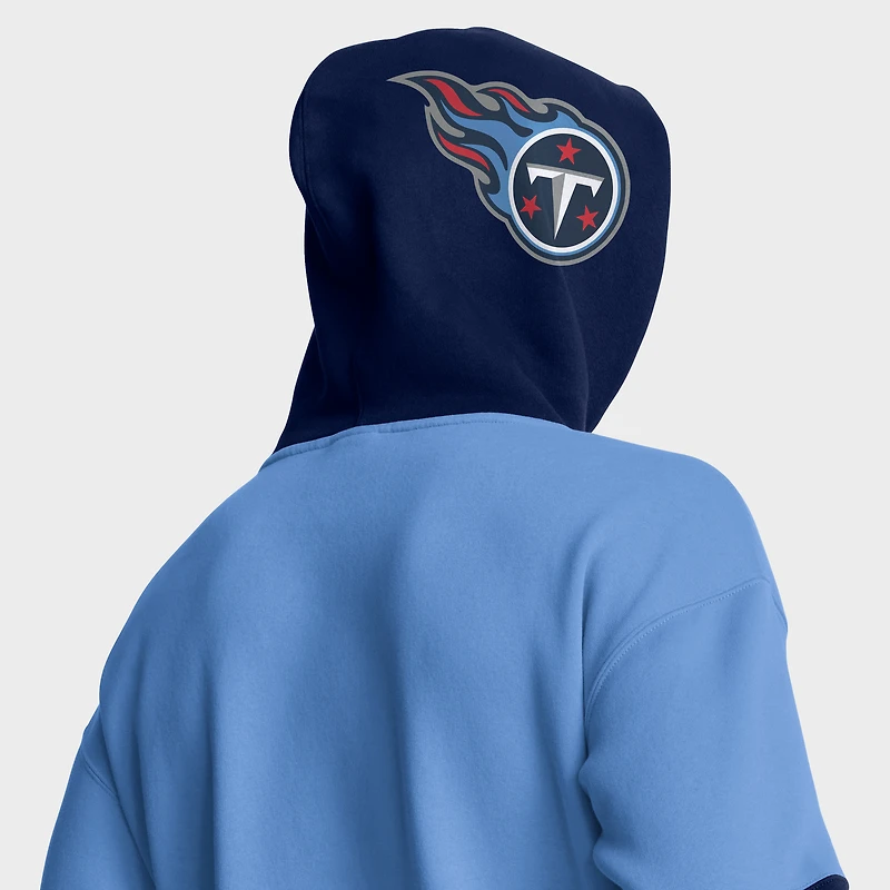 Sweat à capuche bleu clair Fanatics pour homme avec logo casque des Titans du Tennessee