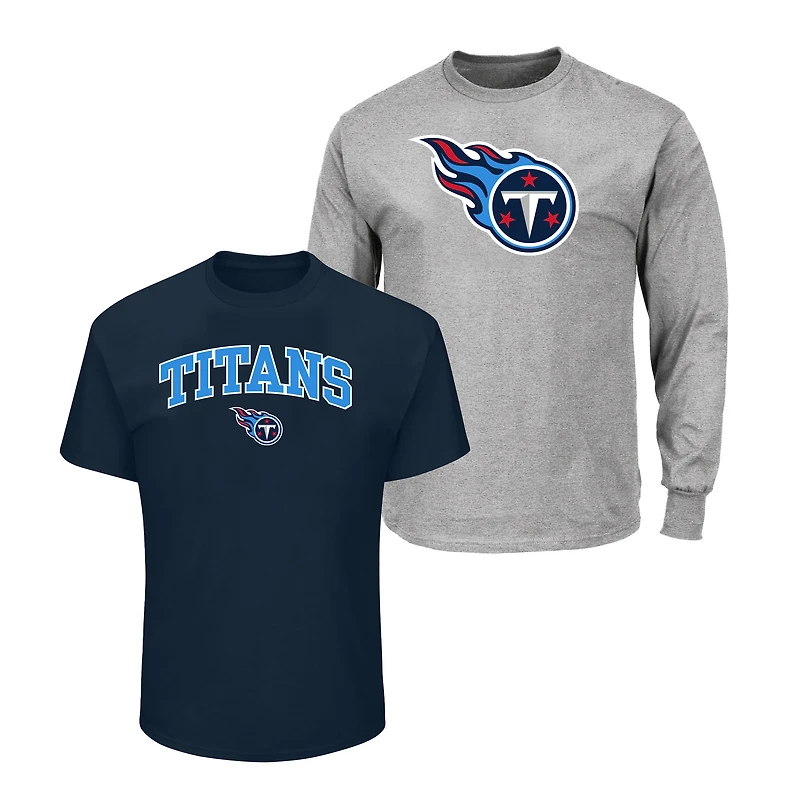 Lot de 2 t-shirts Fanatics bleu marine/gris chiné pour homme, grandes tailles, Tennessee Titans