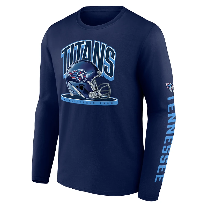 Men's Fanatics  Navy Tennessee Titans Helmet Platform Long Sleeve T-Shirt