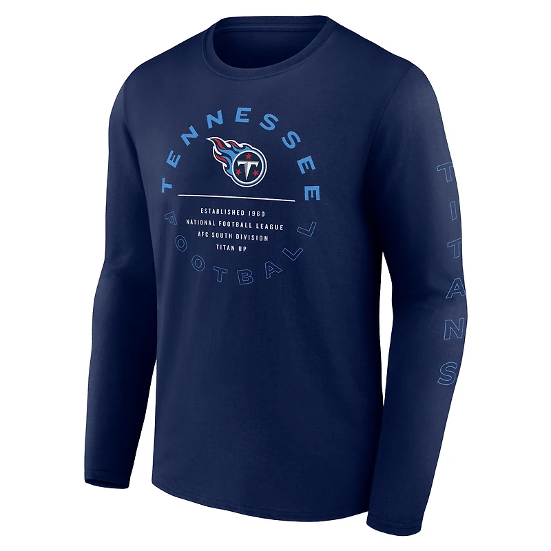 T-shirt à manches longues Fanatics pour homme, bleu marine, avec feuille de statistiques des Tennessee Titans