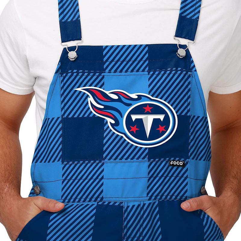 Salopette à carreaux bleu clair FOCO Tennessee Titans avec grand logo pour hommes
