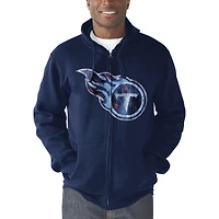 Sweat à capuche entièrement zippé avec logo principal des Titans du Tennessee G-III Sports by Carl Banks pour homme, bleu marine