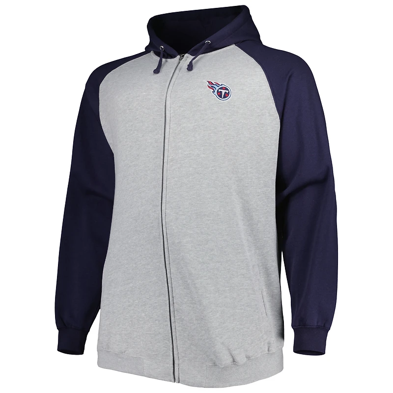 Men's Heather Gray Tennessee Titans Big & Tall Fleece Raglan Full-Zip Hoodie Jacket