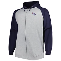 Men's Heather Gray Tennessee Titans Big & Tall Fleece Raglan Full-Zip Hoodie Jacket