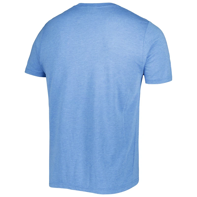 Men's Homage Eddie George Heathered Light Blue Tennessee Titans Caricature Retired Player Tri-Blend T-Shirt