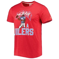 Hommage pour hommes Steve McNair Heathered Heather Red Tennessee Titans Caricature Joueur retraité T-shirt triple mélange