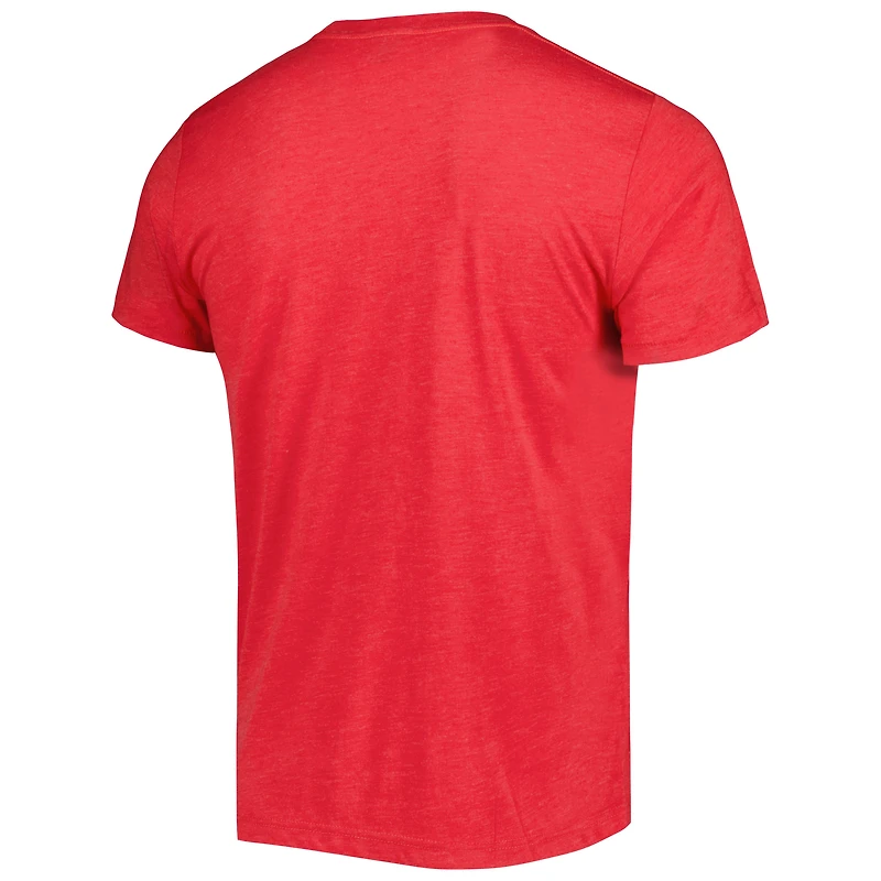 Hommage pour hommes Steve McNair Heathered Heather Red Tennessee Titans Caricature Joueur retraité T-shirt triple mélange
