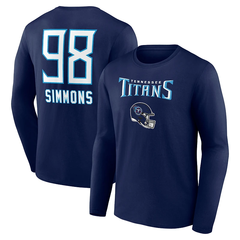 Men's Jeffery Simmons Navy Tennessee Titans Team Wordmark Name & Number Long Sleeve T-Shirt