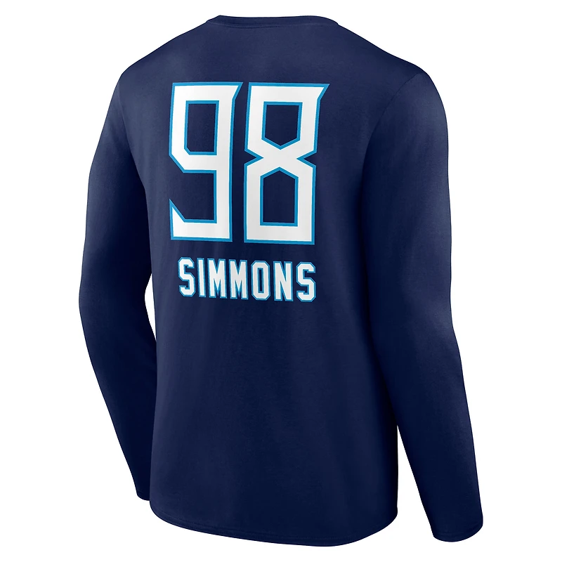 Men's Jeffery Simmons Navy Tennessee Titans Team Wordmark Name & Number Long Sleeve T-Shirt