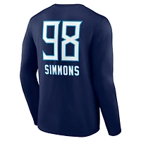Men's Jeffery Simmons Navy Tennessee Titans Team Wordmark Name & Number Long Sleeve T-Shirt