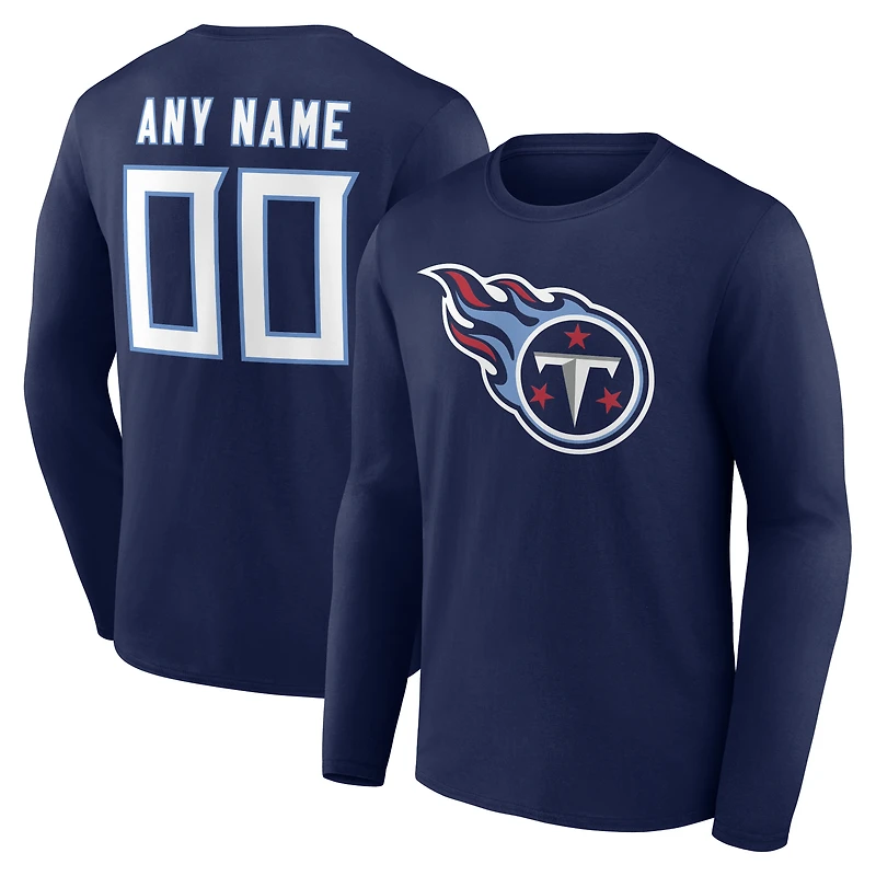 T-shirt à manches longues authentique personnalisé avec nom et numéro de l'équipe des Tennessee Titans, bleu marine, pour homme