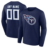 T-shirt à manches longues authentique personnalisé avec nom et numéro de l'équipe des Tennessee Titans, bleu marine, pour homme