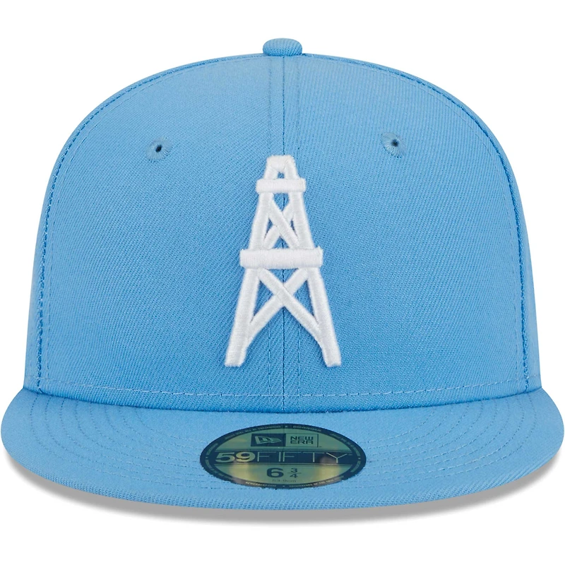 Men's New Era Light Blue Houston Oilers Gridiron Classics Throwback Main 59FIFTY Fitted Hat