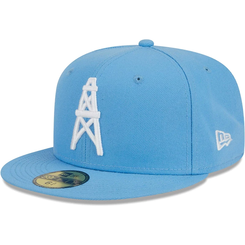 Men's New Era Light Blue Houston Oilers Gridiron Classics Throwback Main 59FIFTY Fitted Hat