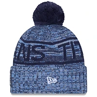 Bonnet tricoté à revers et pompon pour homme, bleu clair, Tennessee Titans 2025 Sideline, pour temps froid, New Era