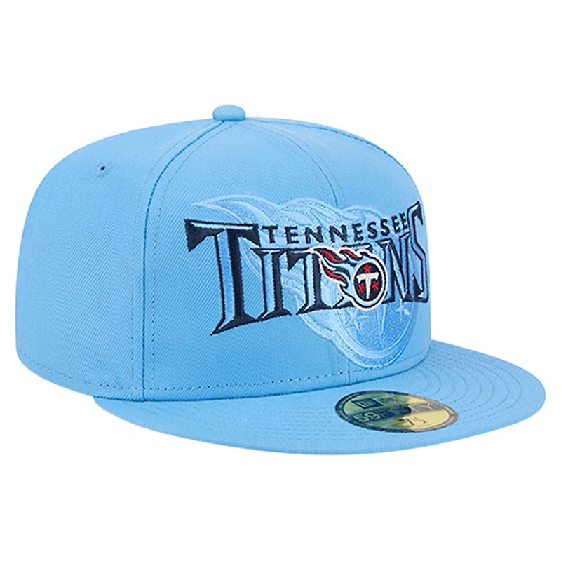 Casquette ajustée 59FIFTY bleu clair pour homme avec logo superposé des Titans du Tennessee de New Era