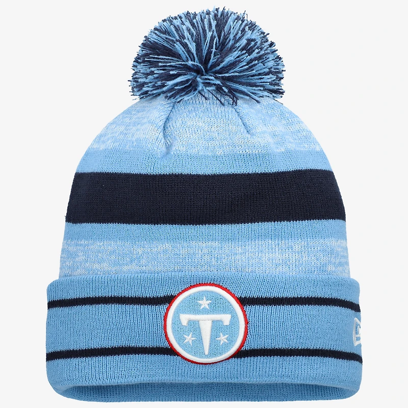 Men's New Era Light Blue Tennessee Titans Primary Logo Cuffed Knit Hat with Pom
