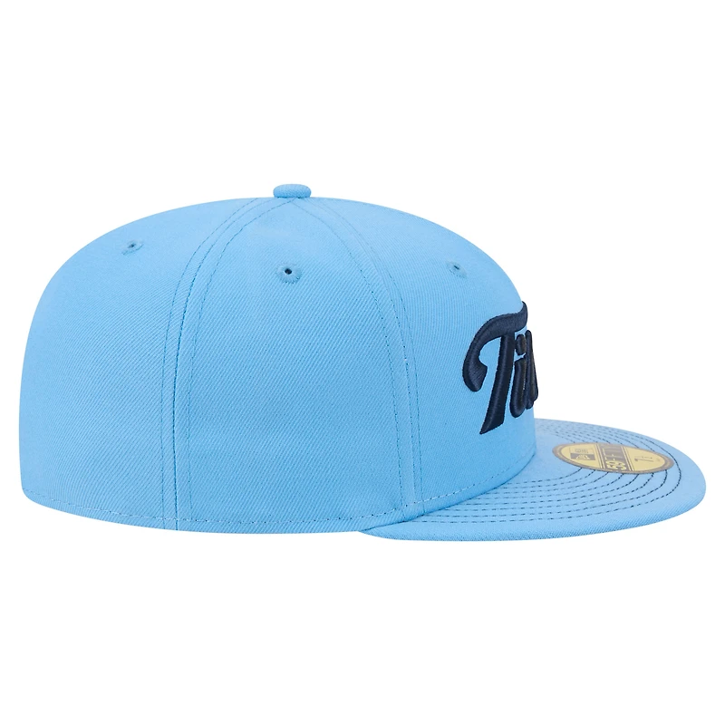 Casquette ajustée New Era 59FIFTY bleu clair pour homme, logo Tennessee Titans.