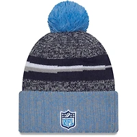 Men's New Era  Navy/Light Blue Tennessee Titans 2023 Sideline Sport Cuffed Pom Knit Hat