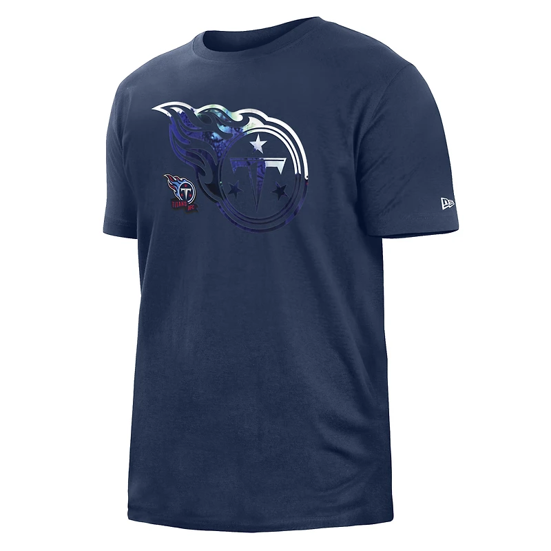 T-shirt pour homme New Era bleu marine Tennessee Titans 2022 Sideline Ink Dye