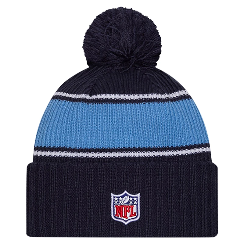Men's New Era Navy Tennessee Titans 2024 Sideline Sport Cuffed Knit Hat with Pom